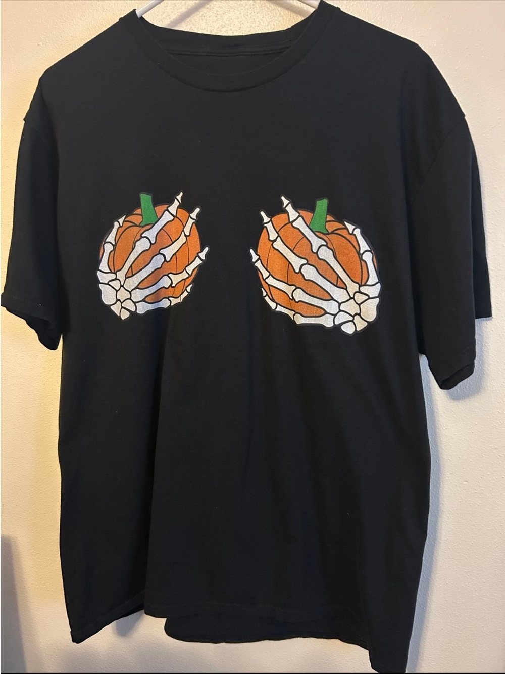 Black Halloween Pumpkin Skeleton Tee